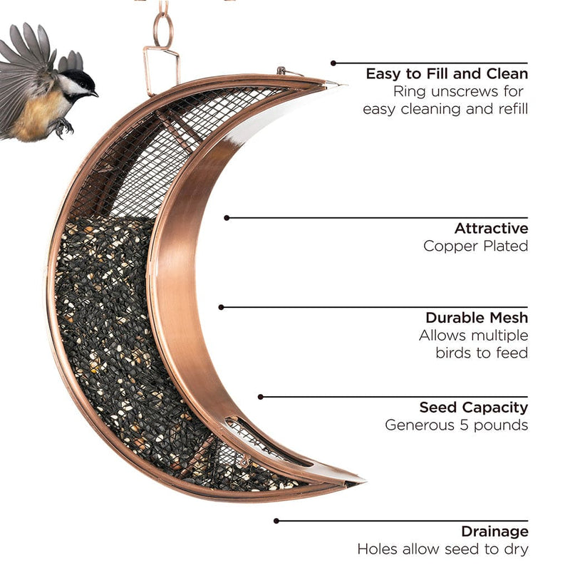 Good Directions Over The Moon Copper Bird Feeder with Mesh Panels