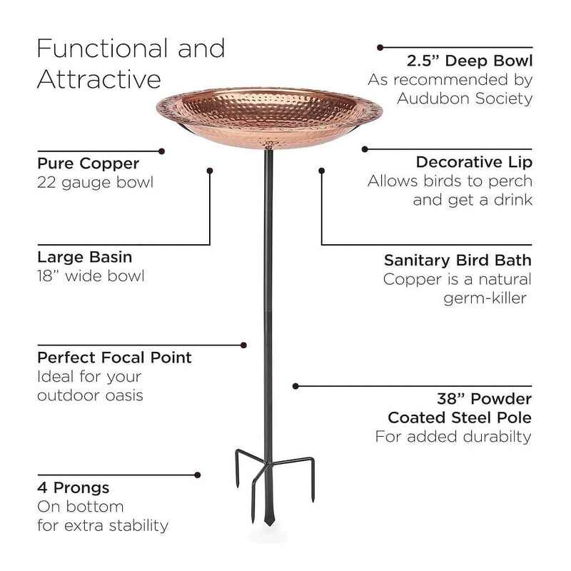 Good Directions Pure Copper 18 inch Birdbath on Garden Pole